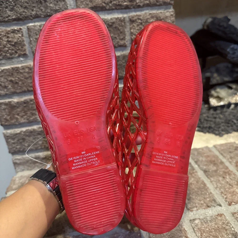 MIA Womens Darleene Jelly Mesh Slip On Flat Open Grid Rubber Shoes Red Sz 8 #563 - Picture 16 of 16